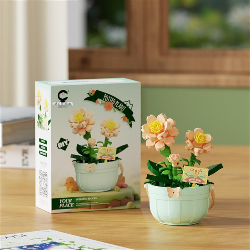 LEGO-kompatibelt Byggesett med Orkidéroseblomst: Floral Whispers Kurvpyntegjenstand, Leke for barn, Gave til jenter og Lærerdagen