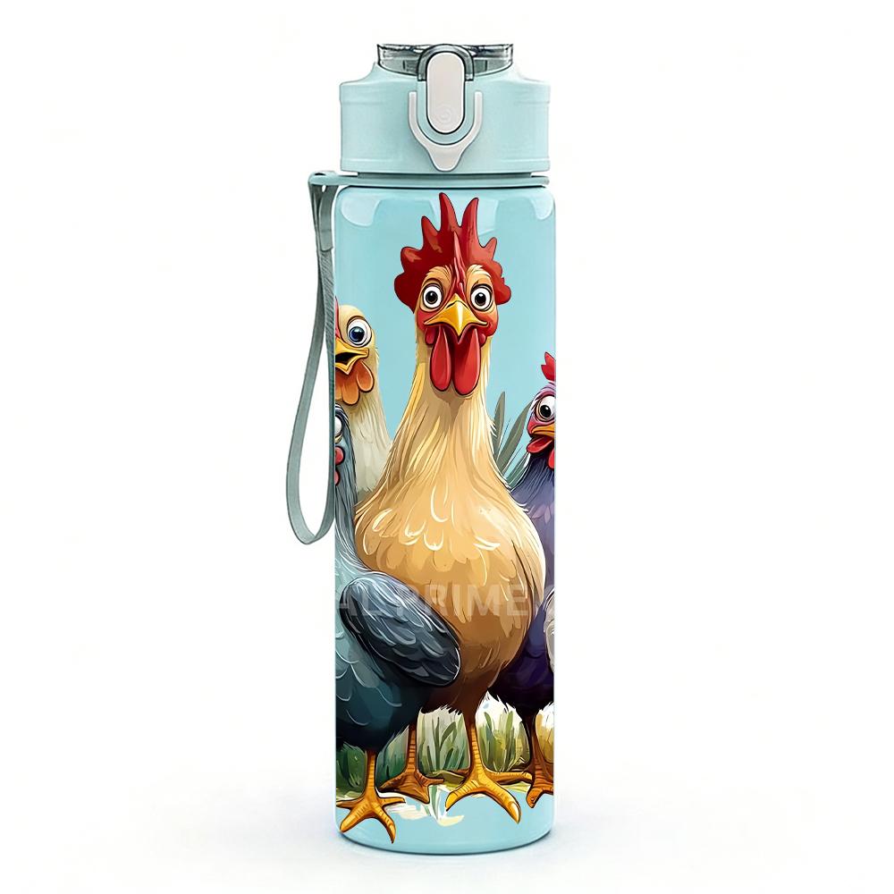 1PZ Gruppo Pollo Gallo Fattoria Multicolore 750ml Bottiglia Acqua in Plastica Colorata Tappo Flip-Top Anti-Perdita Per Sport Ufficio Uso Domestico