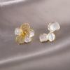 Elegant Zircon Flower and Pearl Stud Earrings - High-End Niche Design