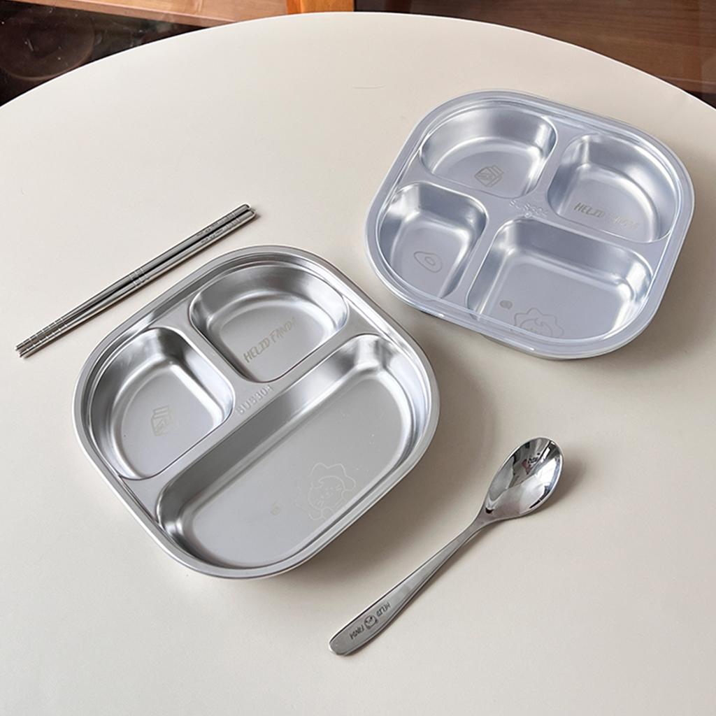 Reusable Dinner Plate 3/4 Compartments Portion Control Dining Plate 304 Stainless Steel Fruit Salad Food Dinner Tray