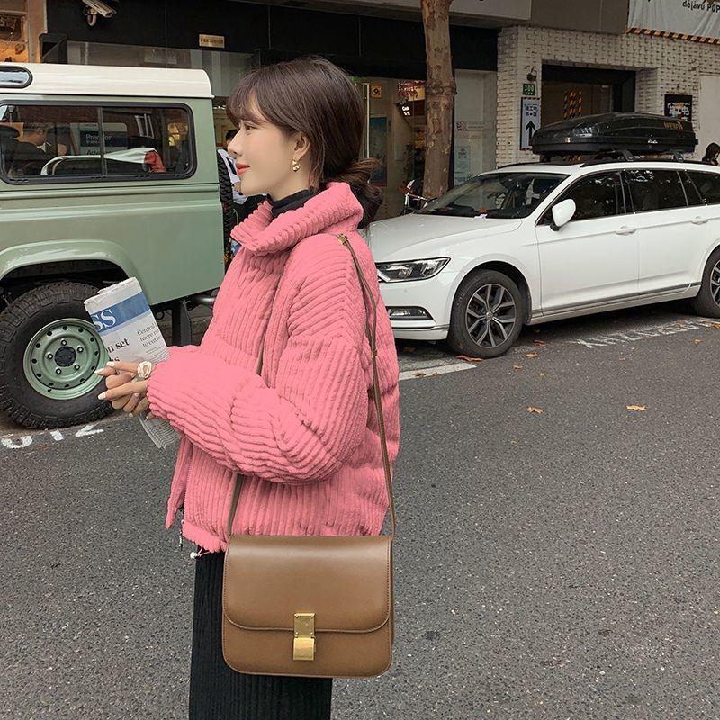 Geacă de damă din catifea cu căptușeală de bumbac pentru studente, Palton scurt stil coreean, Palton mic de iarnă din bumbac, Palton pâine gros și larg