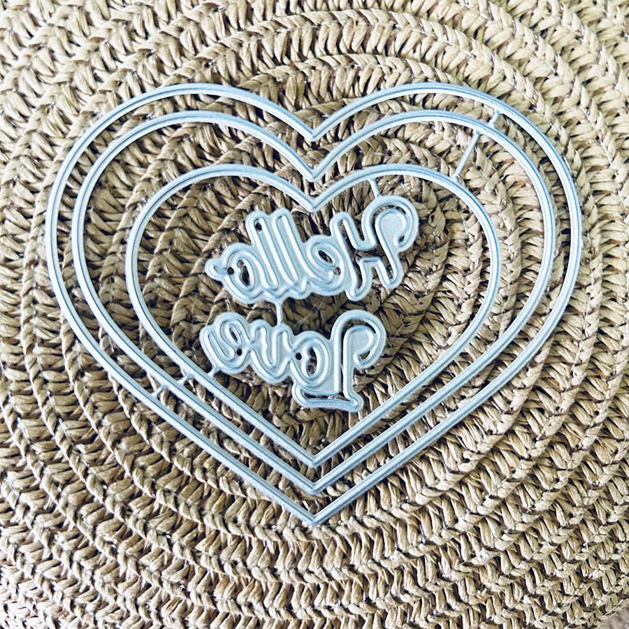 "Hello Love"letters and 3pcs Love Hearts Metal Cutting Dies Stencil for DIY Scrapbooking Photo Album Embossing Paper Cards Crafts Diecuts