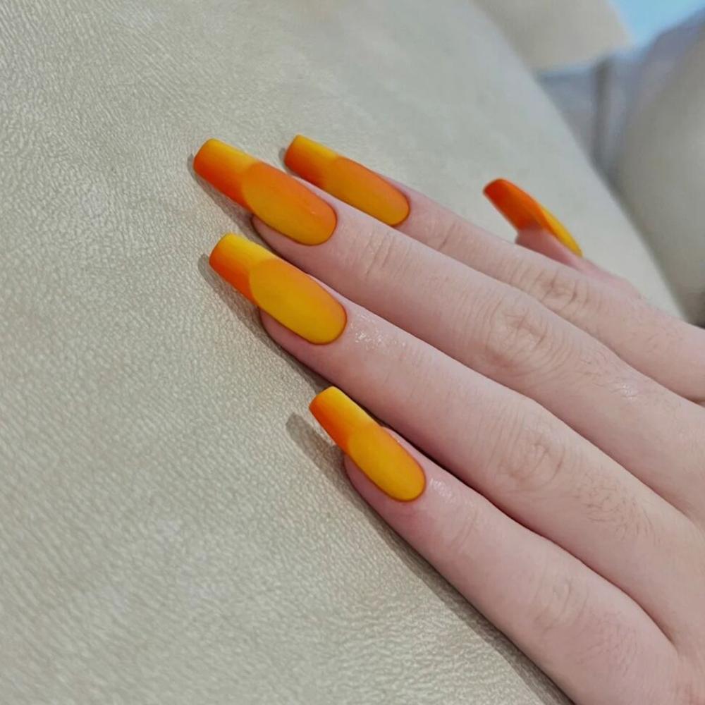24pcs Long False Nail Orange Jade Style Removable Nail Solid Color for Lady Beauty Nail Makeup