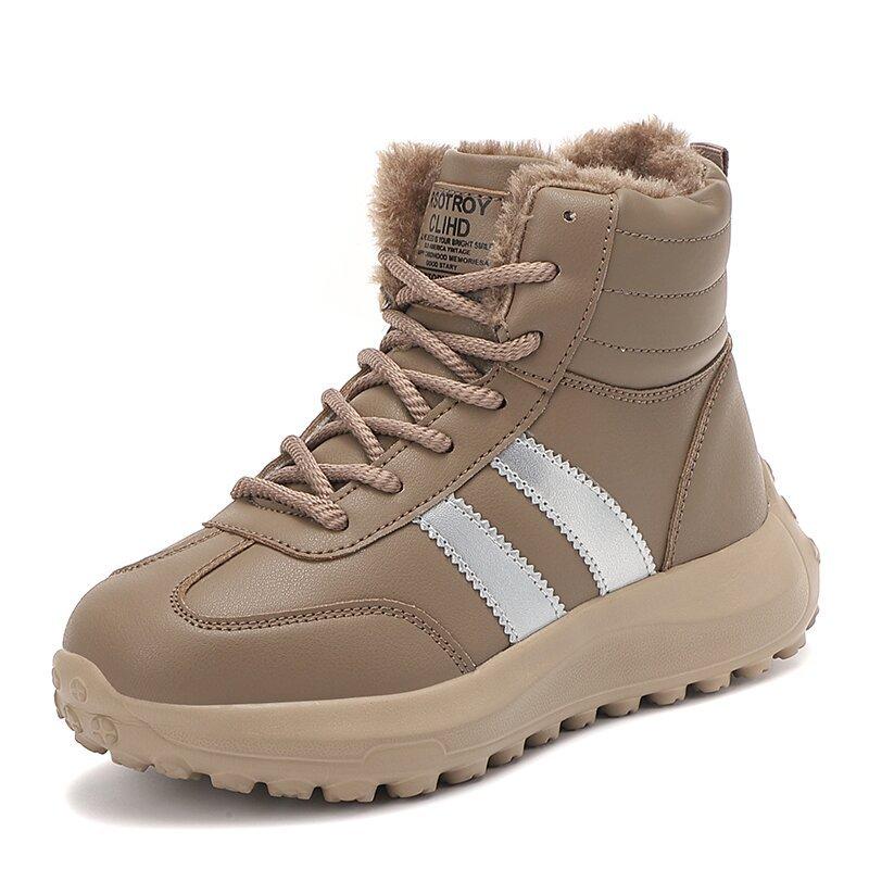 Winter neue Schneestiefel Lässige Plüsch Warm halten Schnürung Plateau Sneaker Damen Rutschfest Weich besohlt Laufschuhe