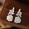 Exquisite Floral Rose Earrings For Women, Shiny Micro-Inlaid Zircon Earrings, Fashionable And Popular Earrings.