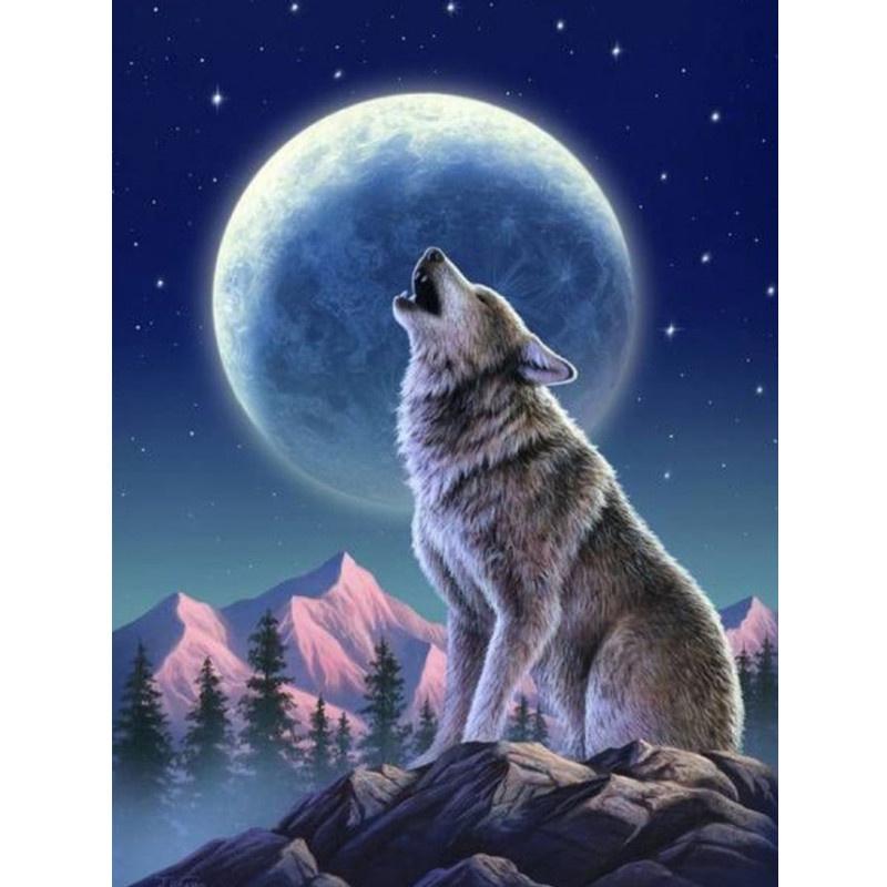 

5D DIY Алмазная картина Вой Лунный волк Алмазная вышивка Набор для вышивки крестом Полный горный хрусталь Мозаика Домашний декор Round 40x50cm