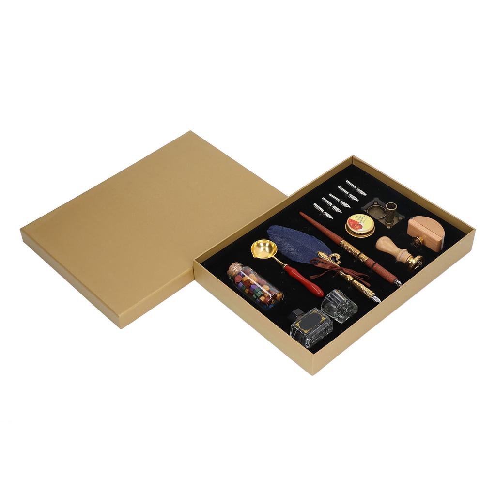 Quill Pen and Ink Set Vintage Elegant Glossy Writting Exquisite Colors   Pen and Ink Set with  ing Wax