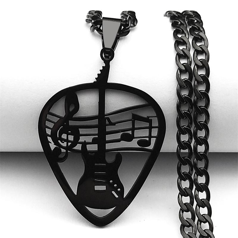 Rock Music Guitar Pick Pendant Necklace for Women/Men Stainless Steel Punk Musical Bass Chain Party Gift Jewelry 8418-QKC