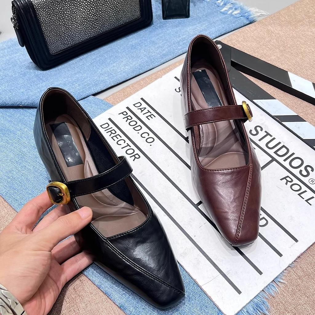 2025 new autumn retro square head thick heel Mary Jane shoes French temperament small low heel commuting single shoes women's small leather shoes