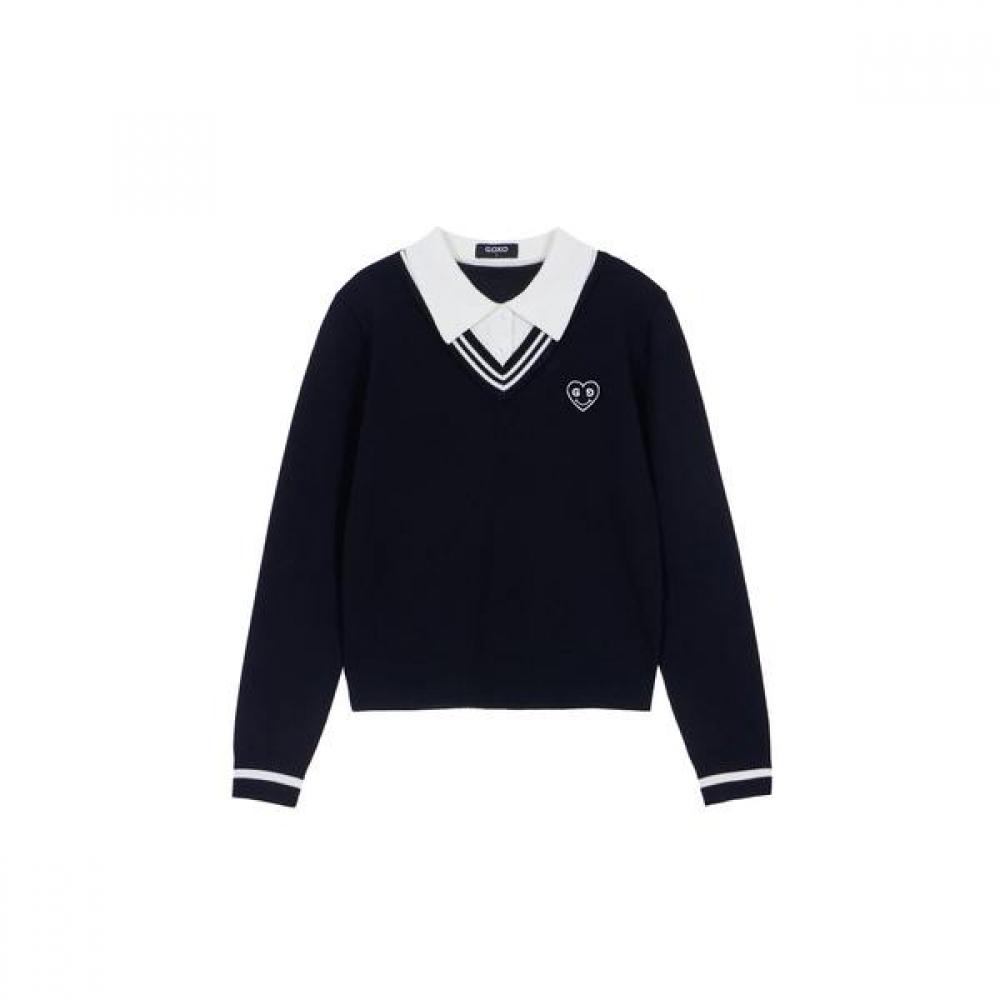 Goxo Black Knit V Neck Color Smile Heart S