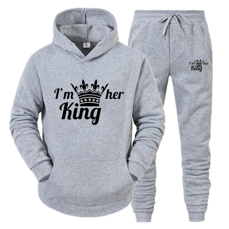 KING QUEEN Sweatshirt-Set für Damen und Herren, lässiges Sport-Set, zweiteiliges Jogginghosen-Set, Kurzarmshirts (Herren)