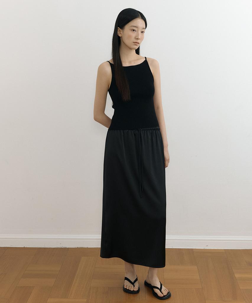 Lingseoul Silky Banding Skirt-Black