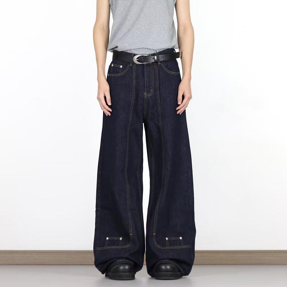 American High Street Cow Reverse Jeans Men's Loose Wide-leg Scimitar Pants Trendy Brand Ruffian Handsome Retro Washed Versatile Long Pants
