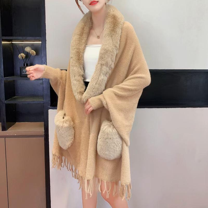 Sexy Gesellschaftsdame Schal dicker Strickpullover Damen Schal warme Jacke Oberbekleidung Strickjacke einfarbig Damen Cape