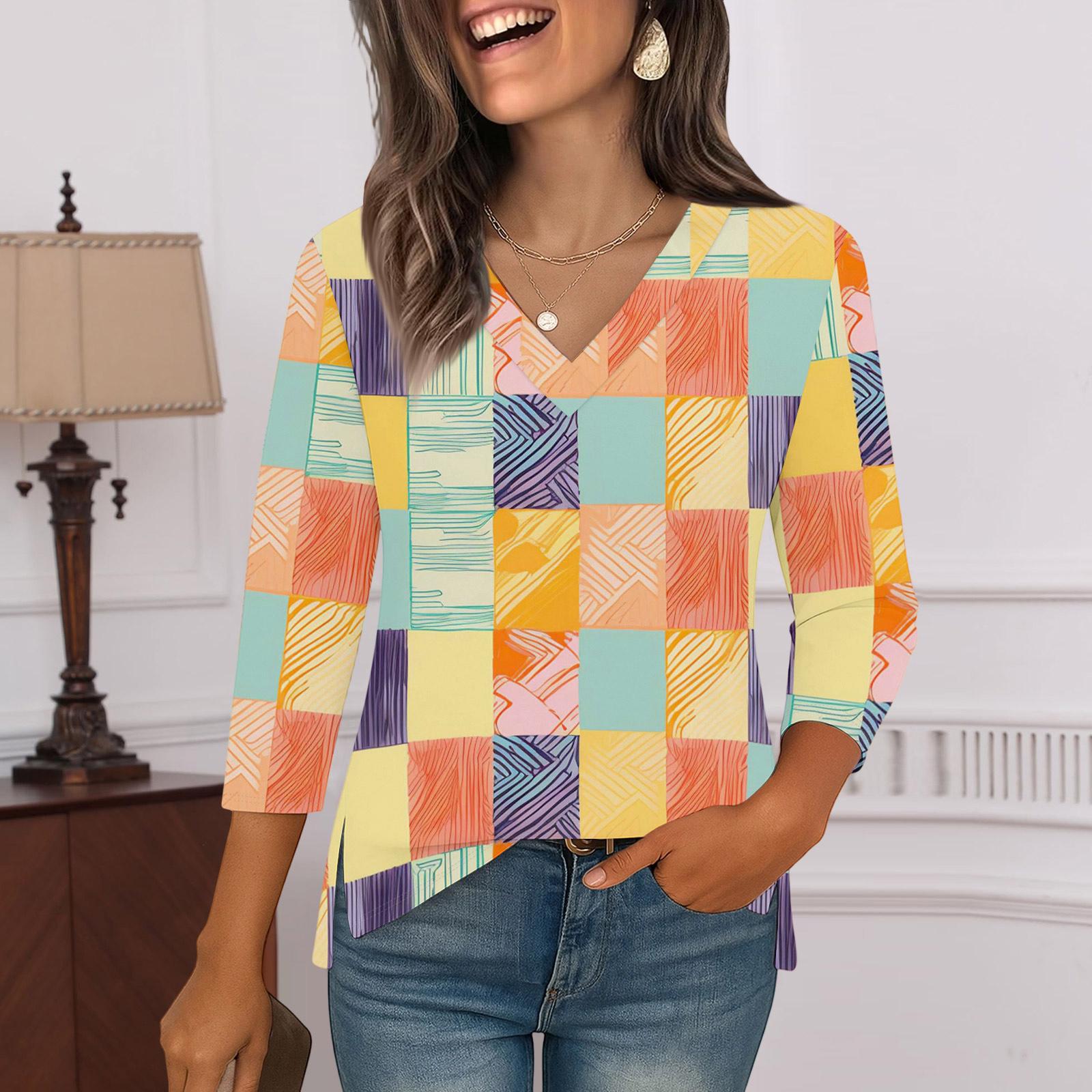 

Рубашки с рукавом 3/4 для женщин, футболки с принтом, блузки, повседневные базовые топы больших размеров, пуловеры XXL