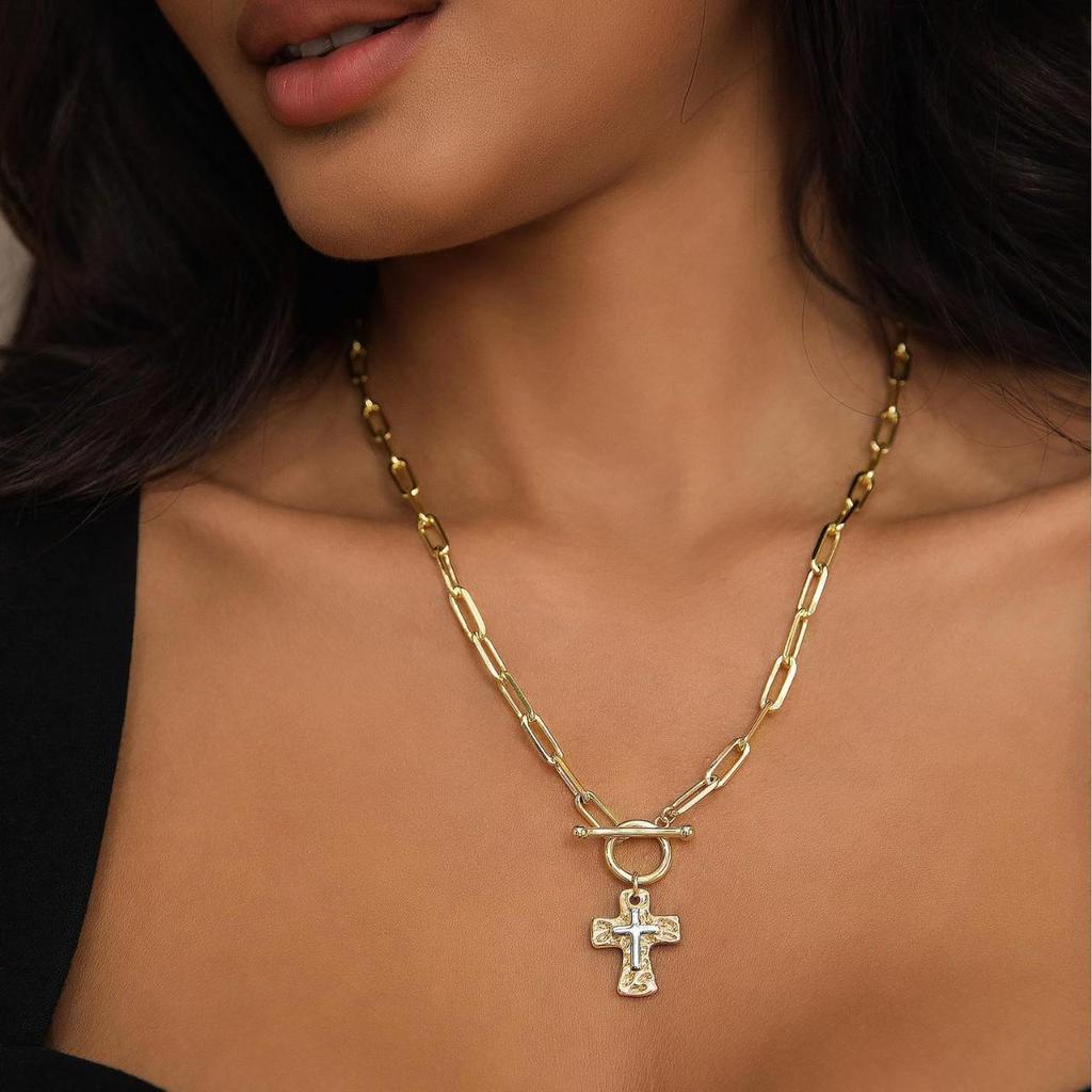 Women's Gold Cross Necklace with Diamond-Studded Pendant - Niche Design, Light Luxury Jewelry