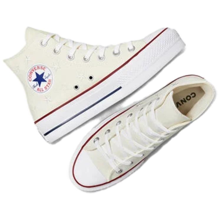 Converse Chuck Taylor All Star Lift Platform Archive Stars Comfortable and Versatile High-top Canvas Shoes for Women in White