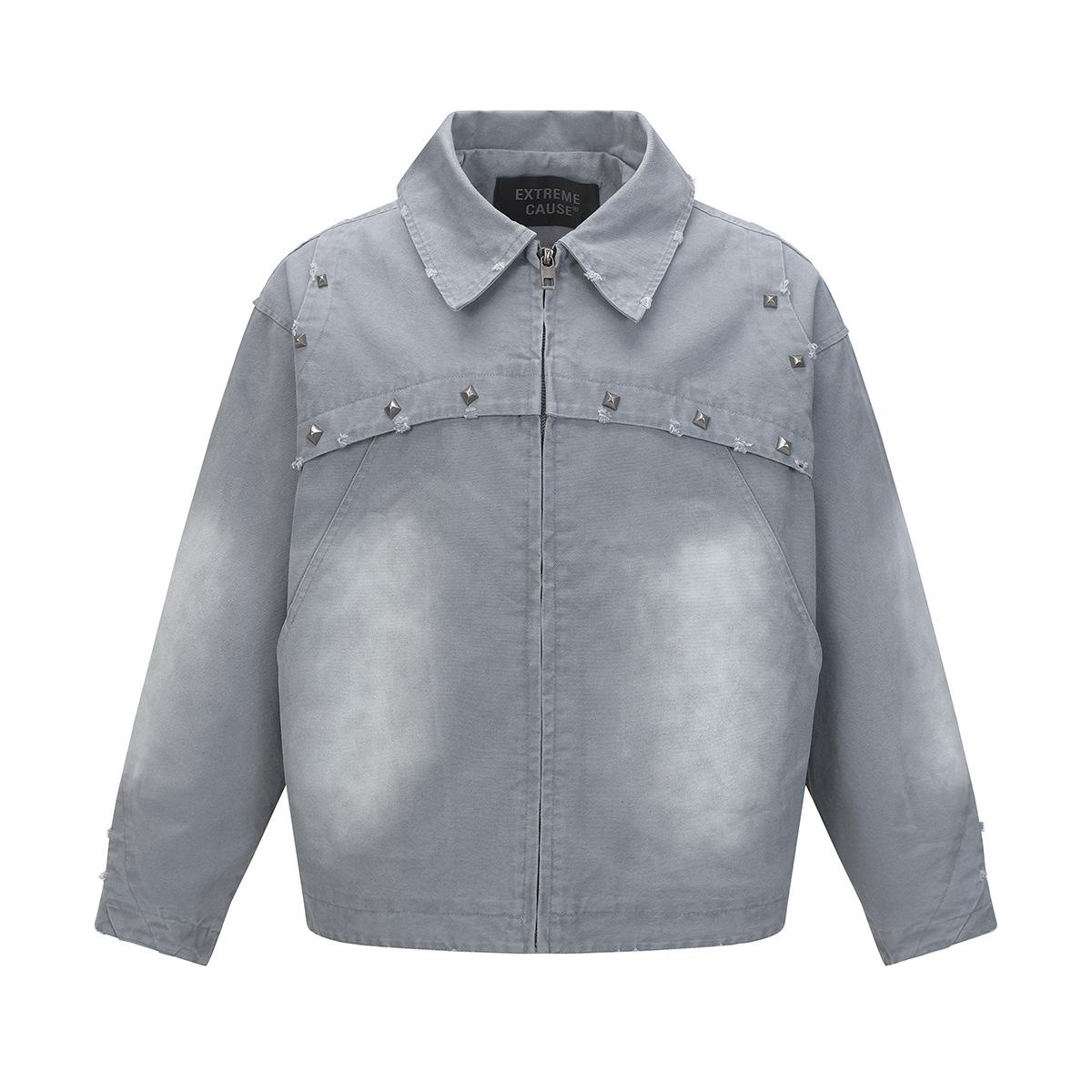 Men s autumn new American retro street washed rivet tooling jacket canvas jacket men S