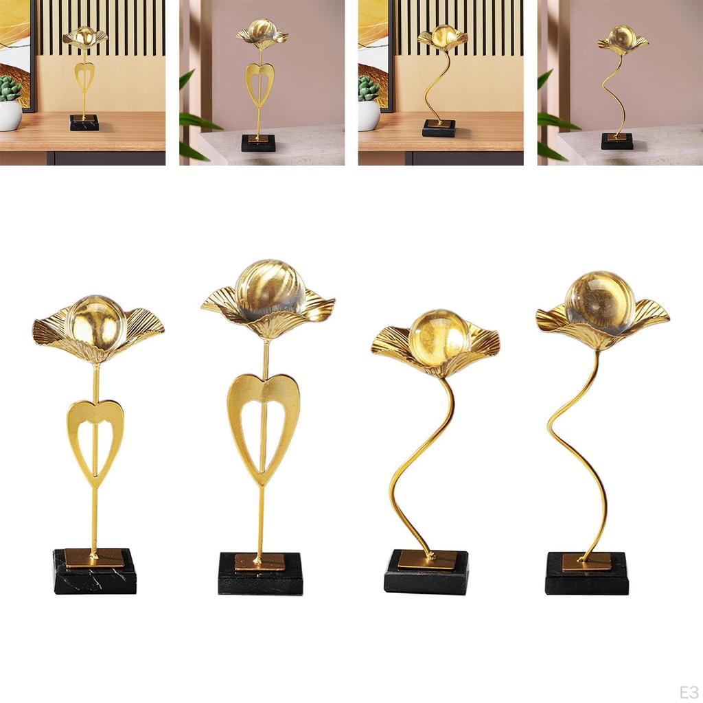 Ball Ornament Figurine Metal Leaf Statue Accent Home Cabinet Sculpture Desktop Figure for Living