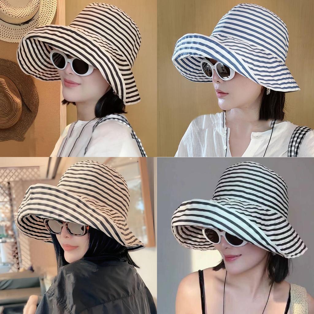 Casual Summer Folding Striped Sun Hat For Women With Uv Protection And Stylish Design