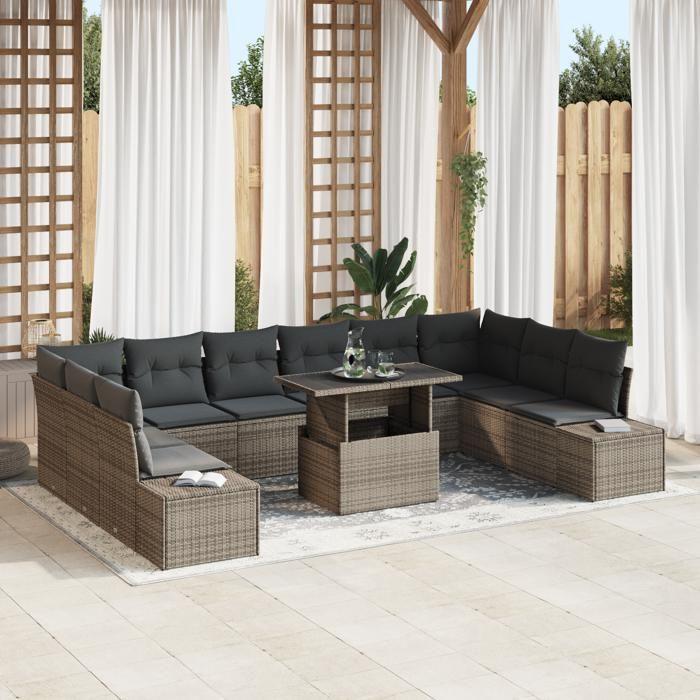 VidaXL 11-Piece Garden Sofa Set with Grey Cushions In Poly Rattan 3349255