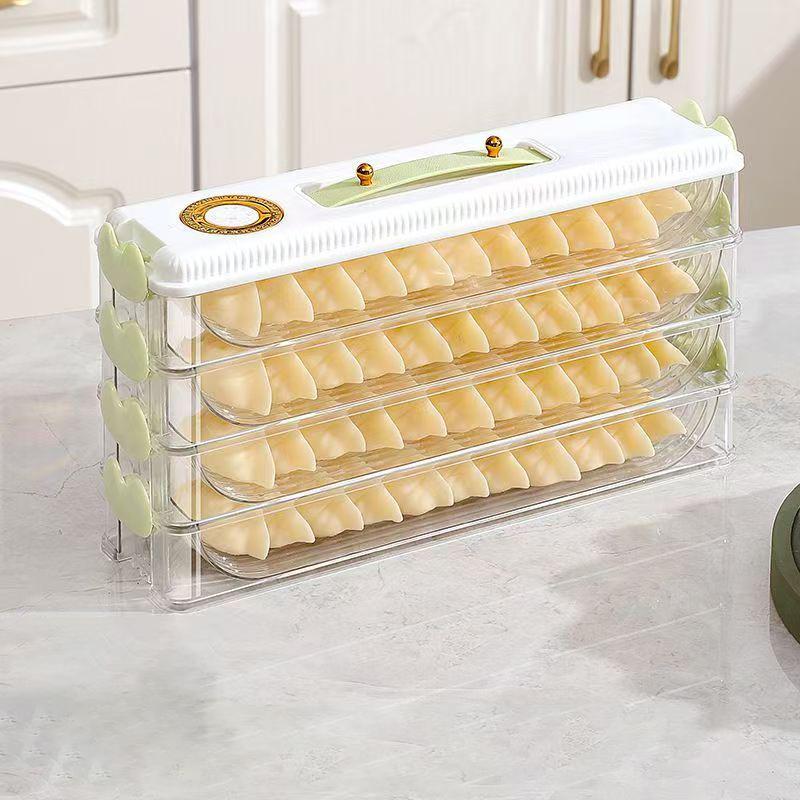 2/4 Layers Dumplings Storage Box Dumpling Organizer Stackable Desserts & Cookies with Buckle, Lid & Handle for Fridge