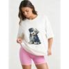 Oversized T Shirt Black Dog Print Casual Wear for Women Streetwear Fashion Loose Fit Top Summer Outfit