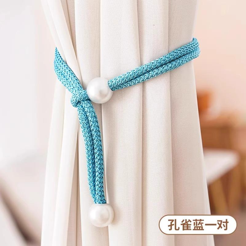 3 Pairs Curtain Binding Straps, Curtain Buckle Storage Ropes, Pearl Deroration for Curtain Home Decor