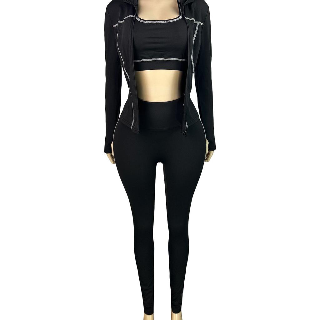 Completo da Donna in Tre Pezzi Set Sportivo Coordinato Giacca con Zip Skinny Top a Canotta Pantaloni a Matita Vita Elastica Slim Casual Primavera 2026