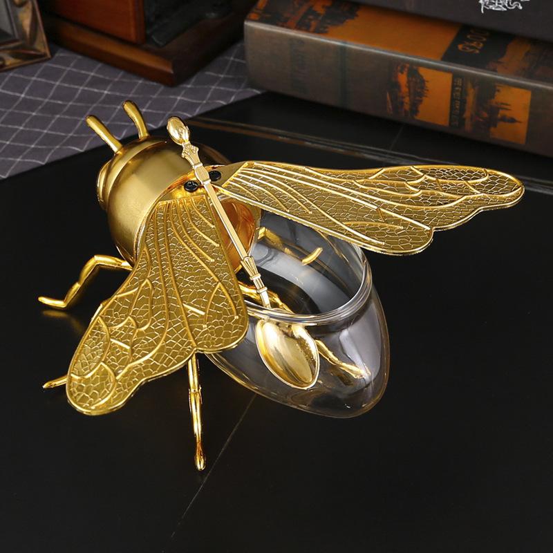 High-grade large bee sugar jar household kitchen seasoning jar with spoon moisture-proof storage jar small honey jar with lid