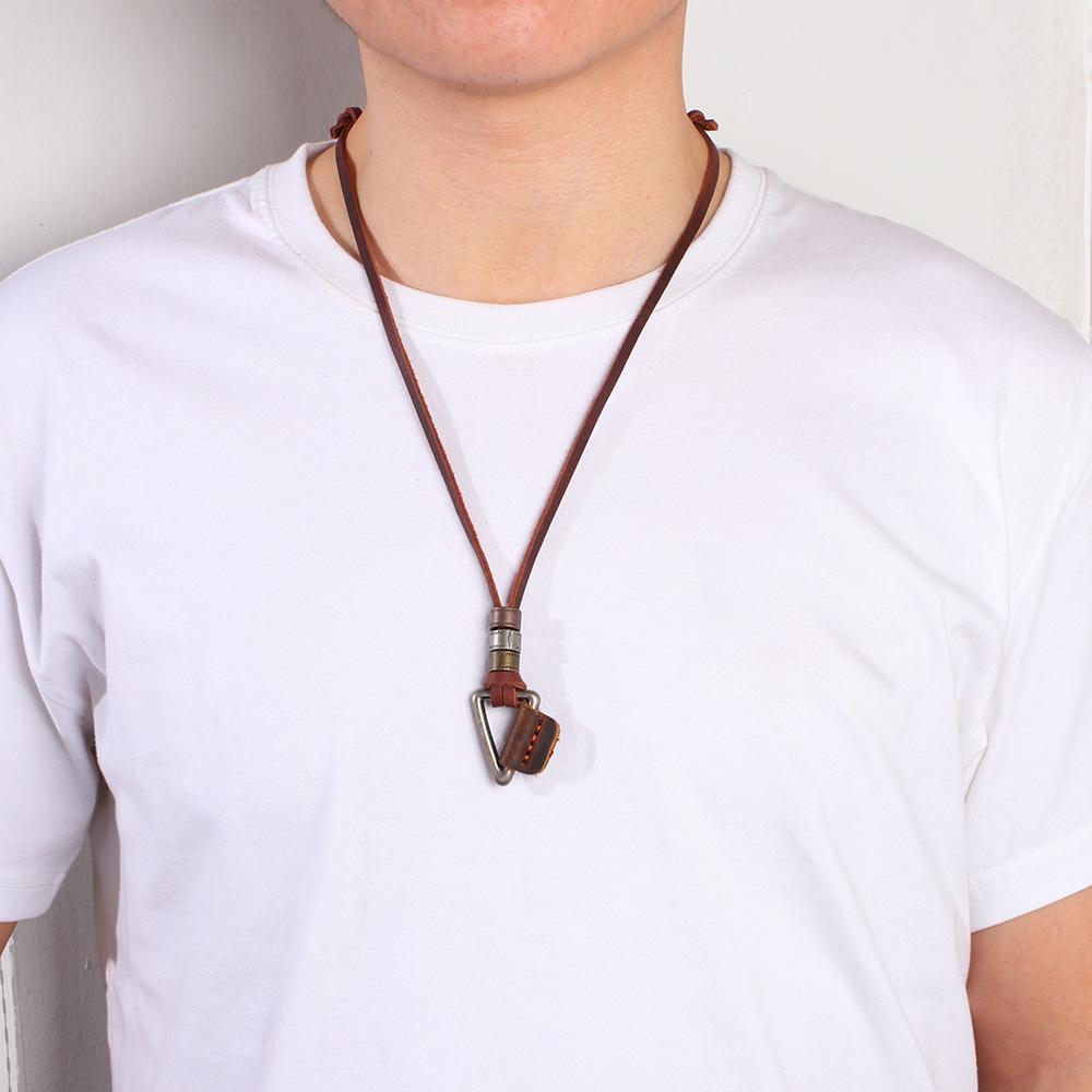 Men's Retro Metal Triangle Leather Necklace