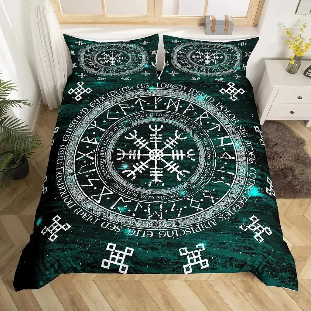 3D Viking Runes Bedding Set Viking Constellation Pattern Duvet Cover Set Double Single Size Nordic Style Washed Microfiber