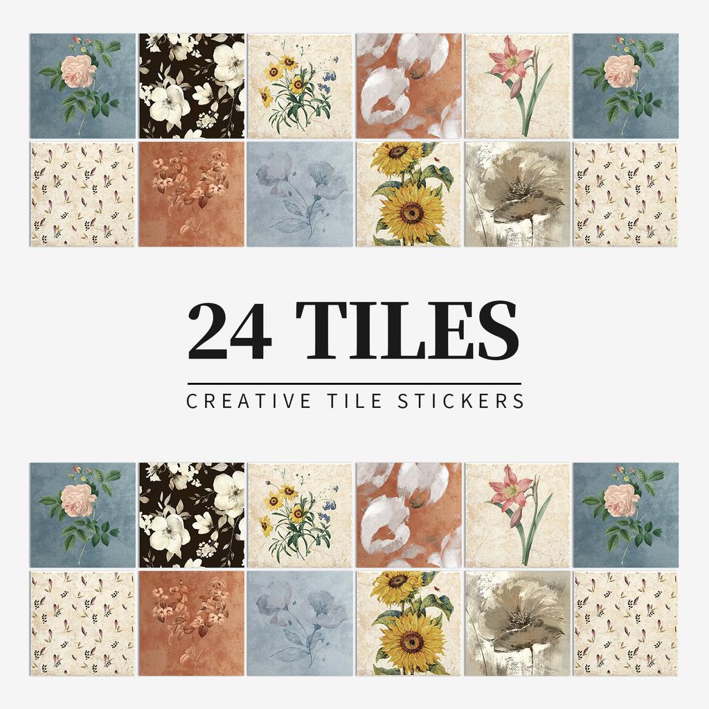 24 Pieces of European-style Tiles, Wall Stickers, Kitchen and Bathroom Waterproof and Oil-proof Tile Stickers, Self-adhesive
