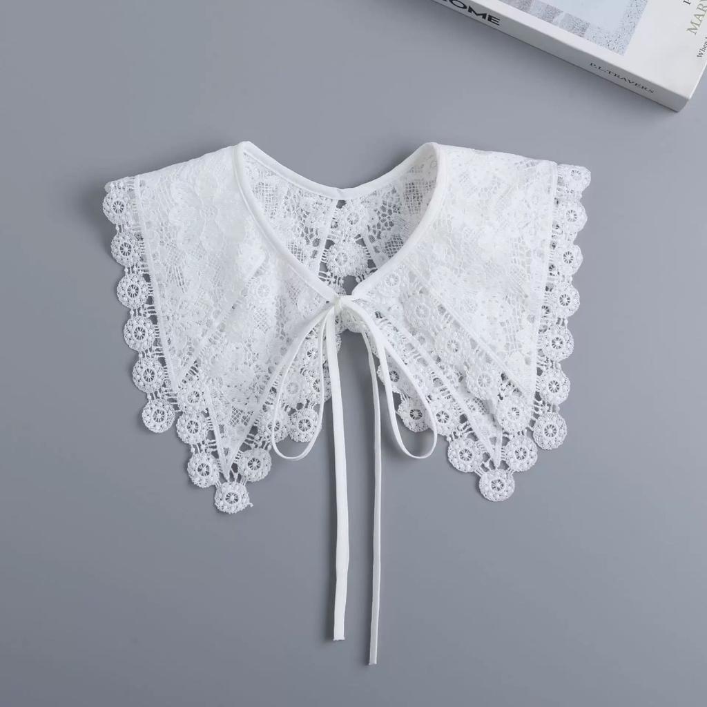 Women's White Decorative Fake Collar Shawl Wrap Hollow Out Detachable Versatile Collar Fashionable Shawl with Shoulder Straps