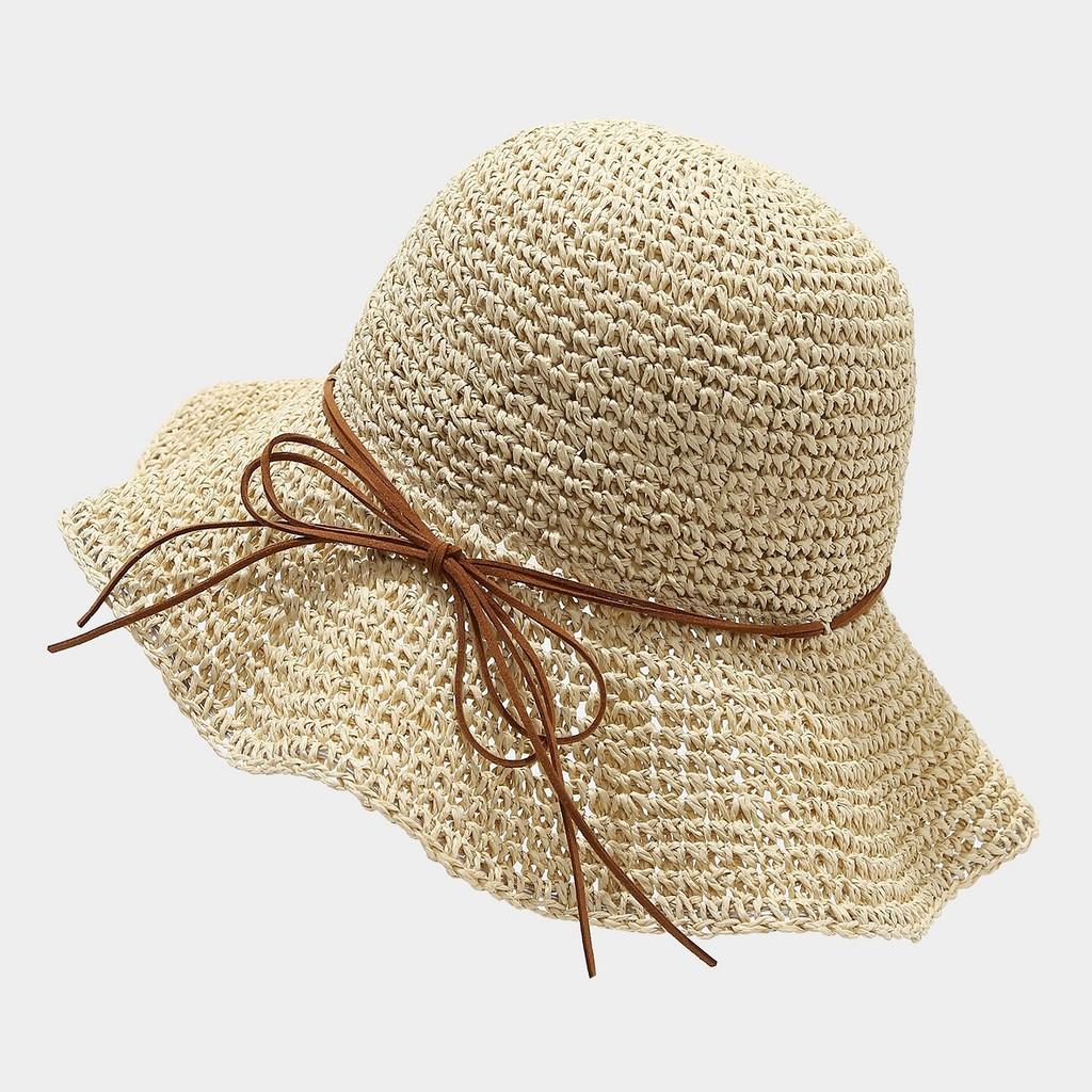 Summer Straw Hat With Wide Brim And Bow Decor For Outdoor Sun Protection