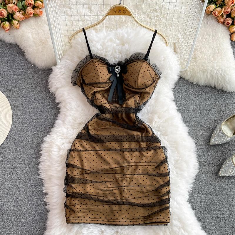 

Модное сетчатое платье на подтяжках с сетчатым верхом, облегающее сексуальное платье-сумка, облегающее платье до бедер, новинка 2022 года, лето