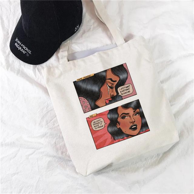 Harajuku Casual 90s Cartoon Character Print Shoulder Bag Canvas Bag Harajuku Shopping Bag Cute Casual Shoulder Bag Handbag Shopp