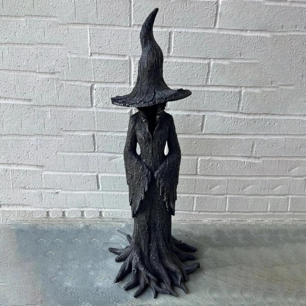 Halloween Cracker Barrel Witch Statue Gothic Resin Figurine Retro Magician Decor, Dark Fantasy Ornament, Festival Collectible