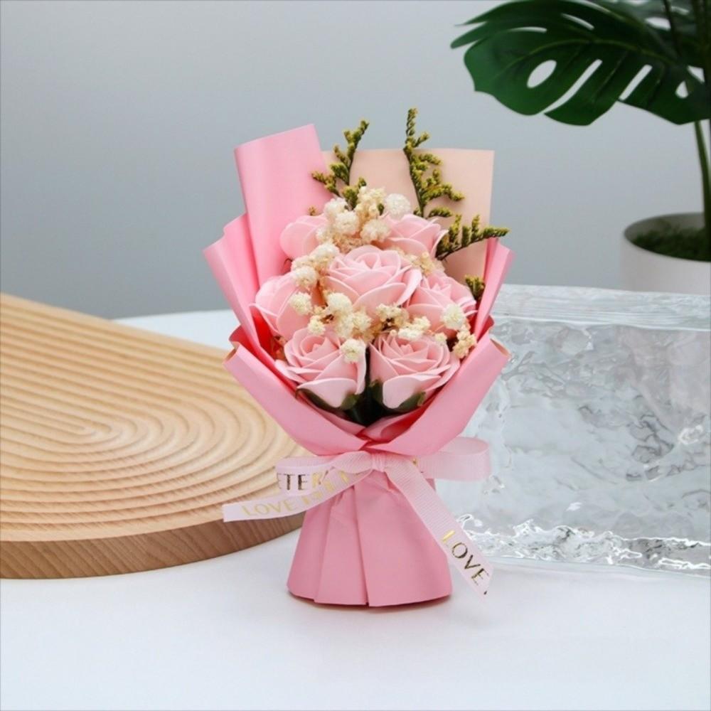 

7 Heads Artificial Flower Bouquet Flower Arrangement Table Centerpieces Soap Flower Bouquet Realistic Details Mini Bouquet