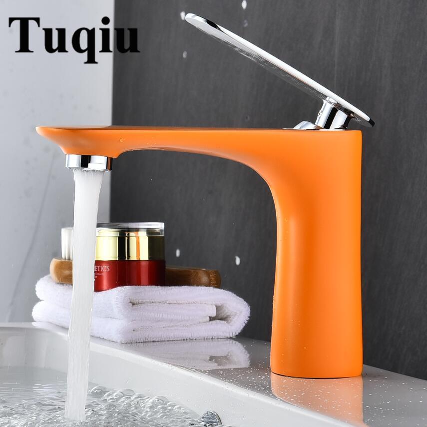 Basin Faucet Hot and Cold Water Sink Mixer Bathroom Single Lever Brass White Gold Basin mixer Tap Red