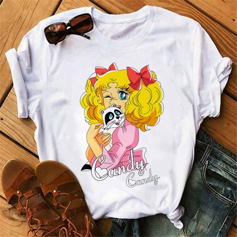 Anime Candy Candy T-shirt Clothes for Women Japanese Manga Short Sleeve Graphic Tee Y2k Kawaii Casual Tops Women's Sumer Clothes
