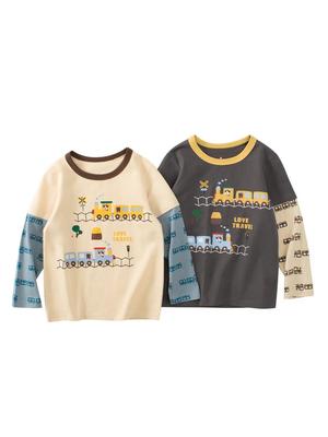 27kids Jesienny Dziecięcy i Dziecięcy T-shirt z Długim Rękawem z Kreskówką - Nowość