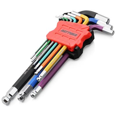 Daytona Motorcycle Tool Hex Wrench Ball 61388 Set, 9-Piece Set, Point, L-Shaped, Multicolored, 1/16, 5/64, 3/32, 1/8, 5/32, 3/16, 1/4, 5/16, 3/8 Inch,