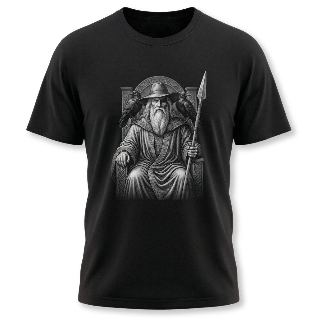 Odin Norse God T-Shirt with Ravens & Spear | Viking Mythology Tee Shirt