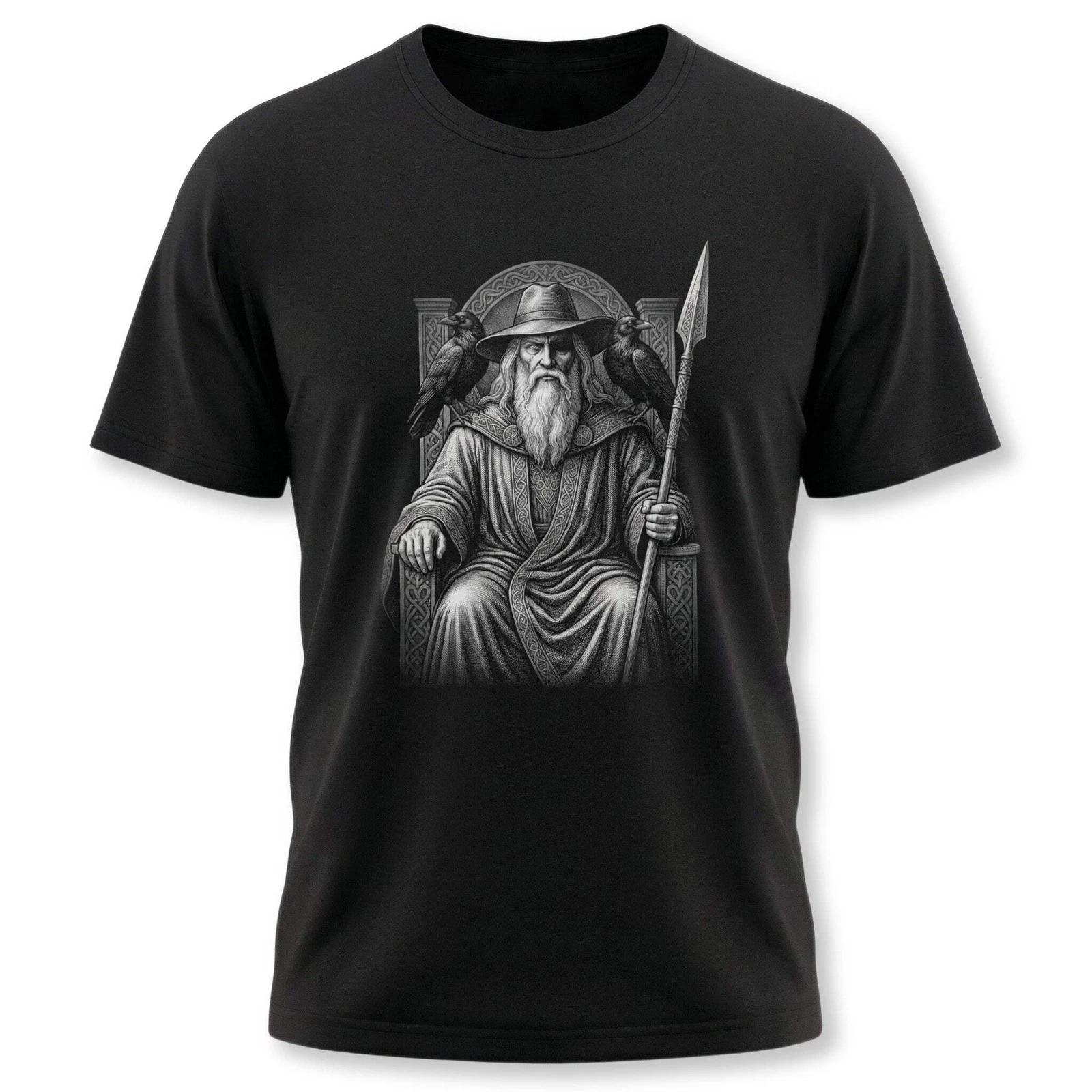 Odin Norse God T-Shirt with Ravens & Spear | Viking Mythology Tee Shirt M
