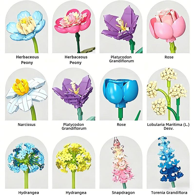 Creative 865Pcs Romantic Rose Flowers Bouquet Building Blocks DIY Peony Eternal Flower MOC Bricks Toys For Girls Valentine Gifts