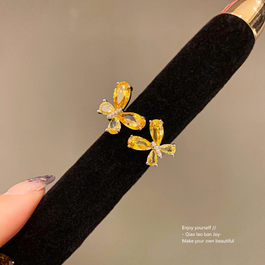Animal Inspired Butterfly Open Ring With Cubic Zirconia For Fashion Women