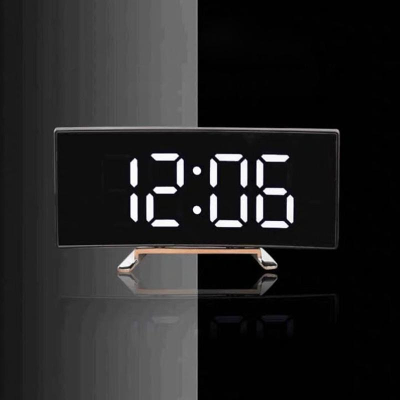 Intelligent Mirror Alarm Clock Quiet Operate Curved LED Screen Temperature Monitor Night lighting USB Battery Power
