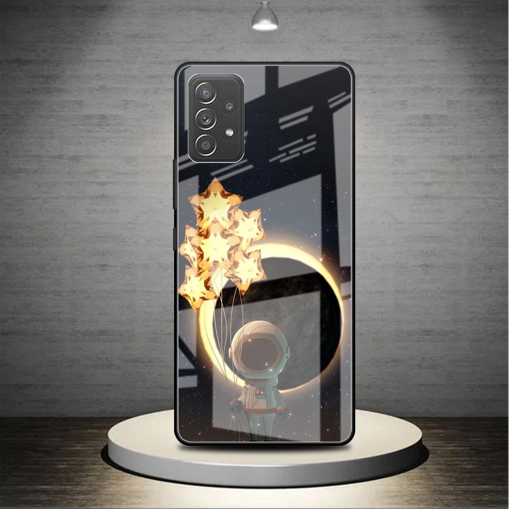 Glass Case For Samsung Galaxy A52 A71 A50 A51 A70 A21s A31 A72 A10 A12 A30 A22 5G Phone Cover Astronaut Cute