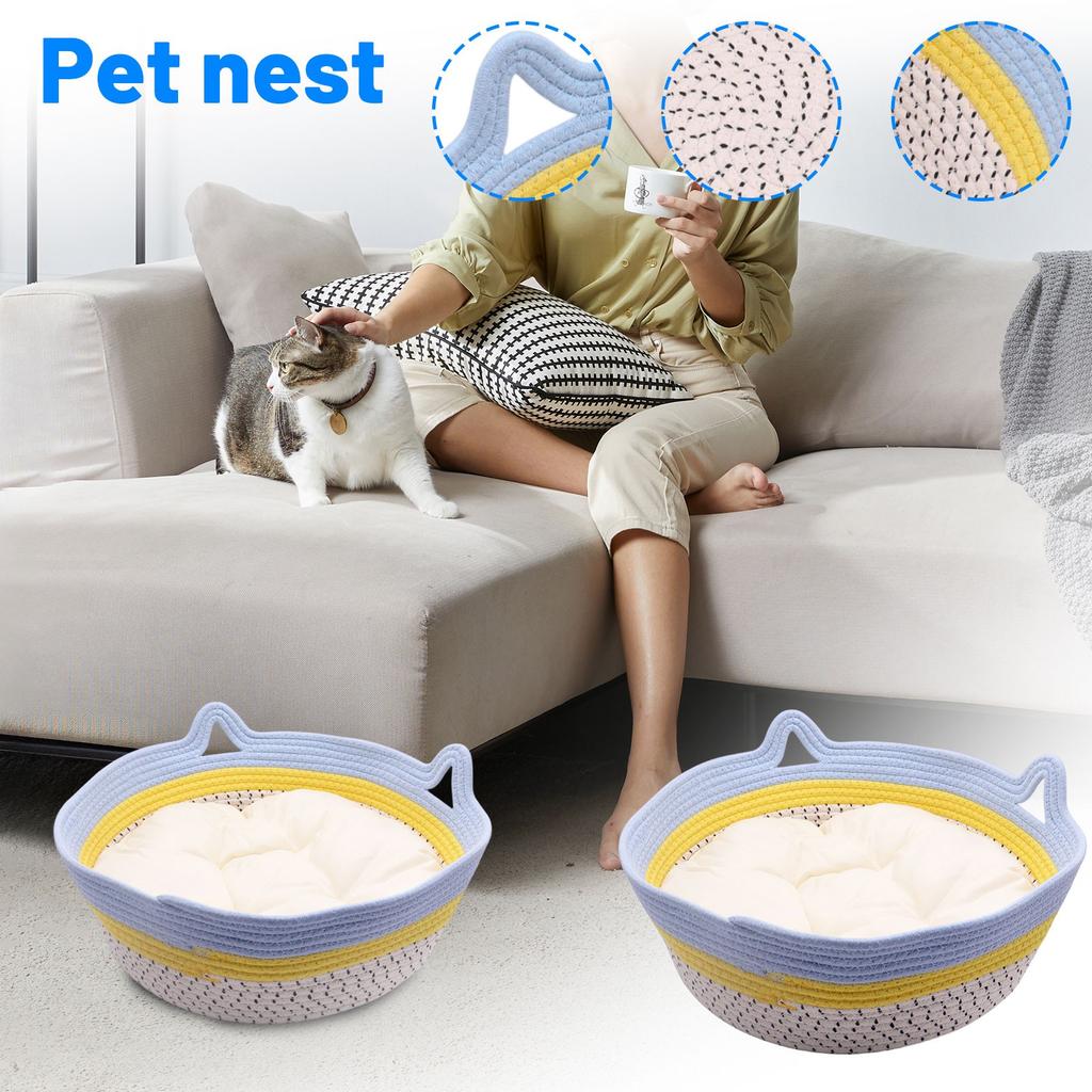 Woven Cat Bed, All- Pet Bed, Cotton And Linen, Detachable And Washable Cat Bed, Sleeping Mat, Dog Bed, Summer Cool Bed